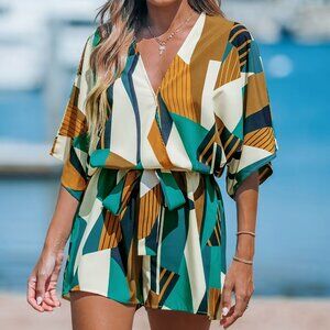 Cupshe Abstract Geo Dolman Straight Leg Romper